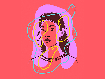 Live in the moment blue character face illustration pink portrait red woman yellow