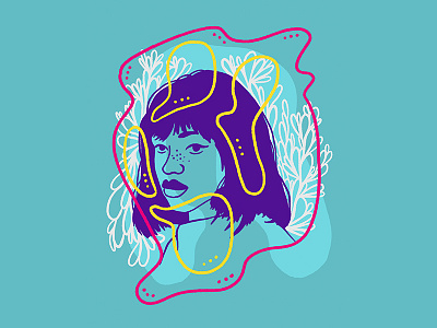 Electric Relaxation blue face illustration pink portrait purple white woman yellow