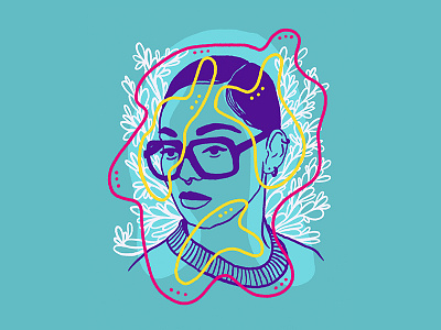 Rosebud blue character face glasses illustration pink portrait purple woman yellow