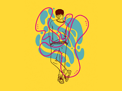 Radiance blue character fashion illustration man pink portrait yellow