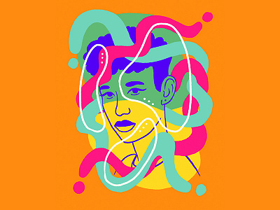 Dreamlike blue character face green illustration orange pink portrait yellow