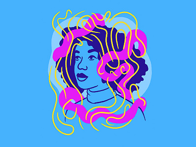 Wondering... blue character face illustration pink portrait woman yellow