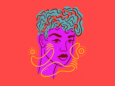 Neon Gumbo blue character face illustration pink portrait woman yellow