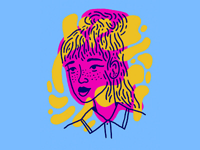 Tender blue character face freckles illustration pink portrait woman yellow