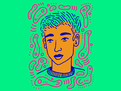 Pay Attention blue character face green illustration man orange pink portrait