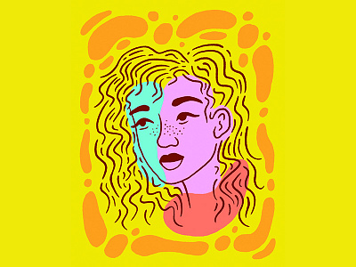 Lost blue character face freckles illustration orange pink portrait red woman yellow