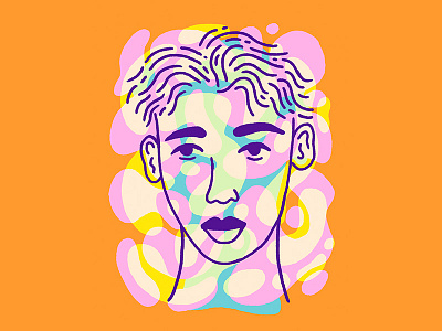 Outwards blue face illustration man orange pink portrait purple yellow