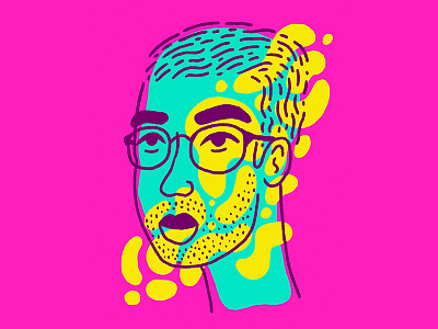 Potential blue character face glasses illustration man pink portrait yellow