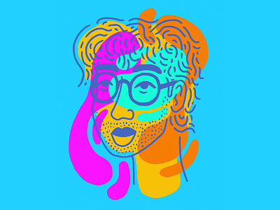 Hive Mind blue character face glasses illustration man orange pink portrait yellow