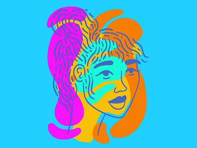 Speechless blue character face illustration orange pink portrait woman yellow