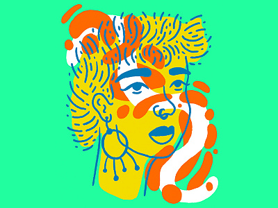 Idleness blue character earring face green illustration orange portrait white yellow