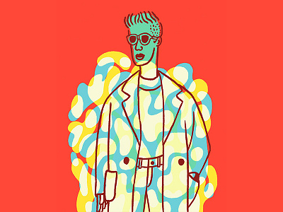 Cozy blue character face fashion illustration man portrait red yellow