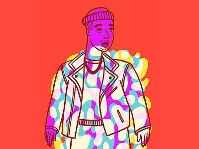 Don't be shy blue character fashion illustration man pink portrait purple red yellow