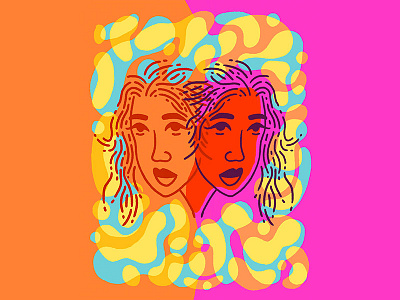 Afterlife abstract blue character face illustration inktober inktober 2018 orange pink portrait red woman yellow