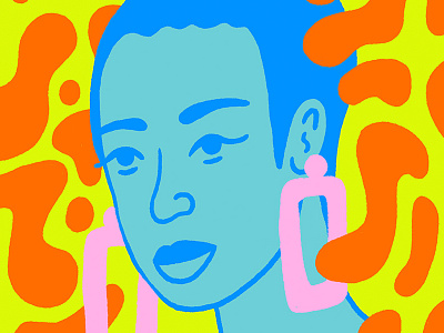 Fierce beyonce blue character earrings face fashion illustration inktober inktober2018 pink portrait woman yellow