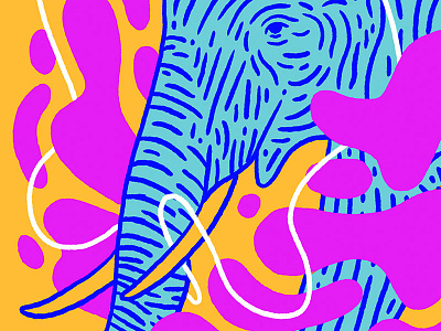 Elephant animal blue elephant illustration inktober inktober2018 orange pink portrait