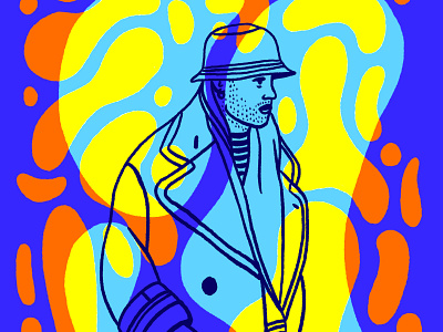 Movin' On blue character illustration man orange portrait shapes yellow