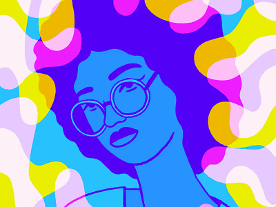 Embody blue character face glasses illustration pink portrait shapes woman yellow