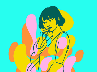 Comfort blue character fashion illustration orange pink portrait shapes woman yellow