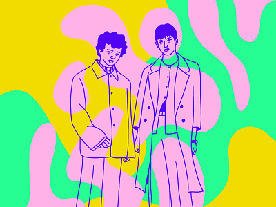 Best Buds blue buds character fashion green illustration man pink portrait shapes yellow