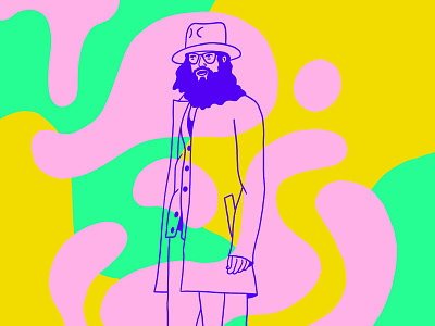 Groovin' Up beard blue character fashion glasses green hat illustration man pink portrait shapes yellow