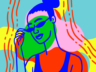 Dimensional blue character fashion glasses green illustration pink portrait red shapes woman yellow