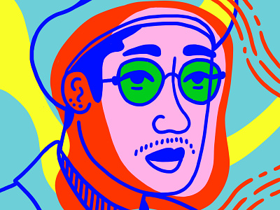 Au Revoir blue character face fashion glasses illustration man pink portrait red shapes yellow