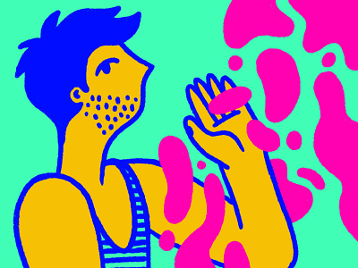 carried away blue character fashion illustration man orange pink portrait shapes yellow