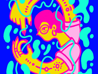 testing limits blue character glasses illustration pink portrait shapes yellow