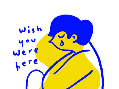 wish you were here blue character illustration man portrait shapes yellow