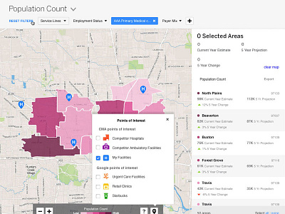 Map Tool additive filters colors density filters interactive list map pop over split view table ui