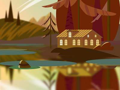 Осенний пейзаж design illustration vector дом лес осень