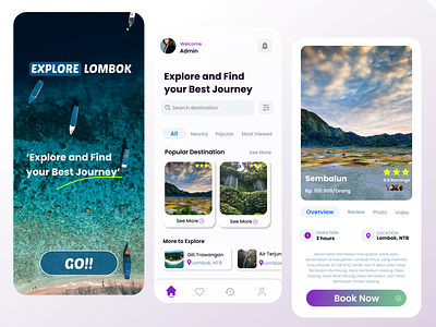 Travel App app design beauty booking design graphic design healing list lombok modern nature package promo slide splash text ticket transportation travel ui ux