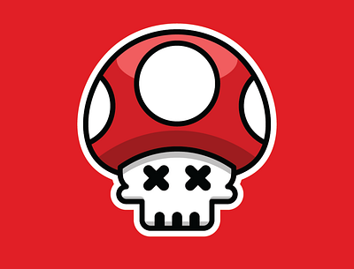 Death by Nintendo Mario Mushroom clean design flat graphic design illustrator logo mario mushroom skull sticker vector videogame