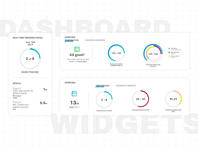 Dashboard Widgets for Time Tracking app clean dashborad dashborad ui desktob gradient minimal ui ux web white widget