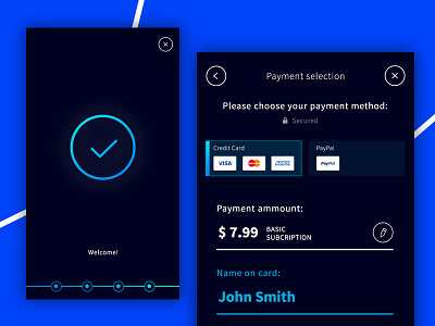 HBO Now Redesign - Onboarding and Subscription blue bold dark gradient mobile mobile ui payment payment option subscription success screen ux welcome screen