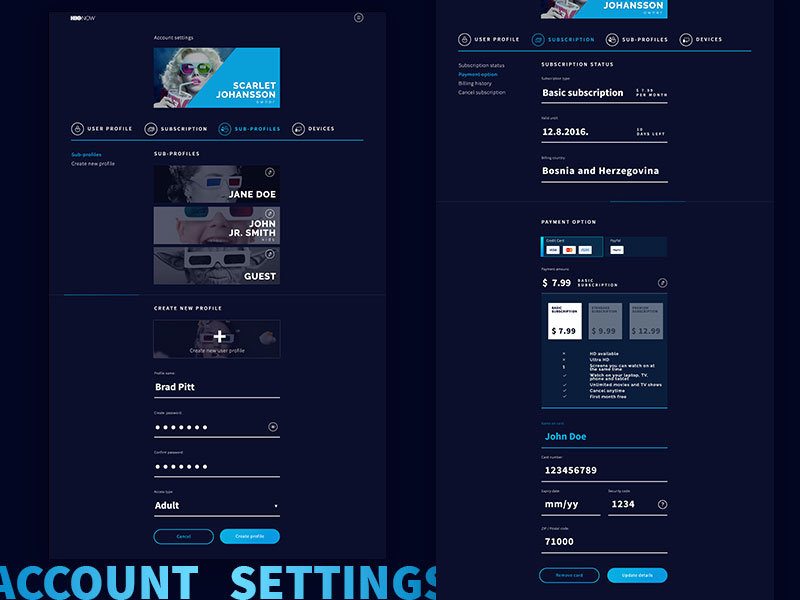 HBO Now Redesign Account Settings by Vildana Lojo Babic on Dribbble