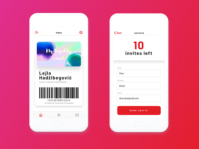 Coupon App - Home Screen (Coupon Overview) and Settings clean app design cleandesign coupon coupons form invites ios iphone minimal design product concept product design red settings simple startup ui deisgn ux ux design uxui white