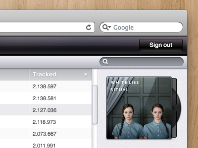 Disc sleeve cd header music scrollbar search table