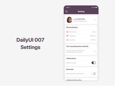 Daily UI - #007 / Settings app dailyui dailyui007 design ios ui ux web