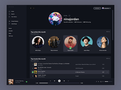 Spotify - Profile Redesign Concept account audio design music play player playlist profile prototype redesign song sound spotify ui user ux