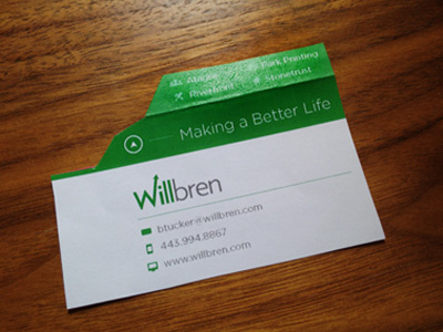 Willbren Comp Part 2 business card diecut finance folded business card gotham pantone 355 u willbren