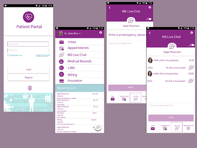Patient portal login and live chat features