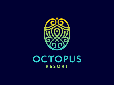 OCTOPUS brand design brand identity branding bungalow design emblem graphic design icon identity illustration logo logo design logotype mark octopus palm resort sea symbol