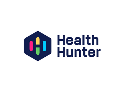 Health Hunter branding corporate identity design emblem flat food supplement geometric graphic design h letter honeycomb identity illustration logo logotype mark monogram pill sign simple symbol