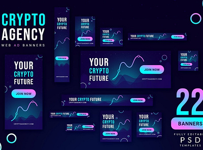 Crypto Agency - Google Ads Web Banners ads advertising agency banner banner ad banner ads banner design banners brand branding charts crypto facebook google ad google ads google adsense graphs instagram promo purple