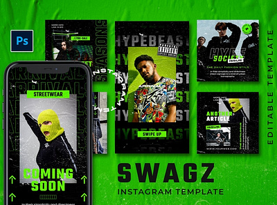 Swagz Instagram Stories and Post branding business colorful design instagram instagram posts instagram stories instagram template minimal photography pitch deck portfolio presentation presentation template report social media social media template studio template ui