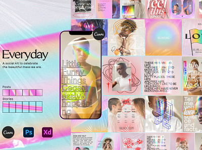 Everyday Instagram Social kit CANVA advertising aesthetic aesthetics branding color design gradient gradient color gradient design gradient logo gradients instagram banner instagram post instagram post template instagram story template instagram templates social media template stories story templates