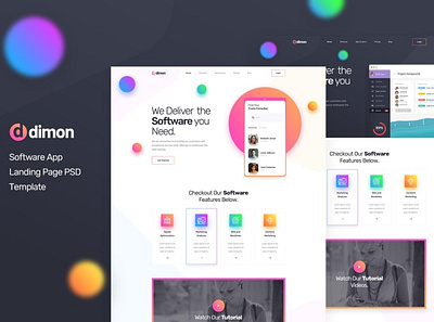 Dimon - Software App Landing Page PSD Template 3d 3d illustration app bar blur blur gradient card chart clean dashboard illustration minimal mobil progress simple software ui ui design ux ux design