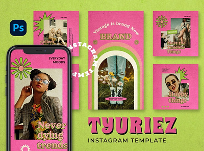 Tyuriez - Retro Instagram Stories & Post app bar branding business card chart clean dashboard header icon icon set iconography illustration landing layout progress template ui ux website